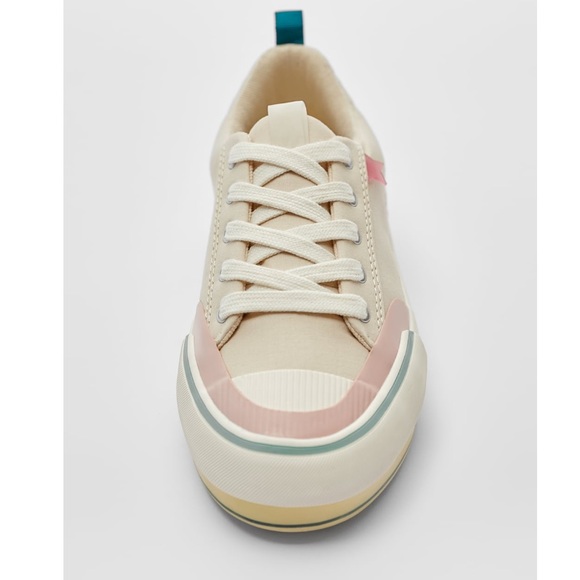 NWT Zara Girls Patches Lace Up Cotton Sneaker - Picture 5 of 10
